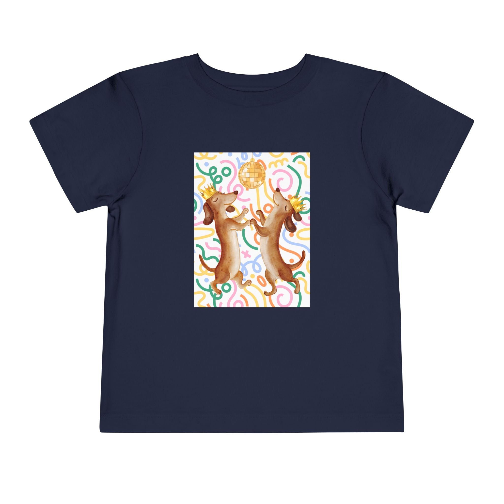 Two Dancing Dachshunds with Crowns T-Shirt | Pop Art Disco Kids Tee