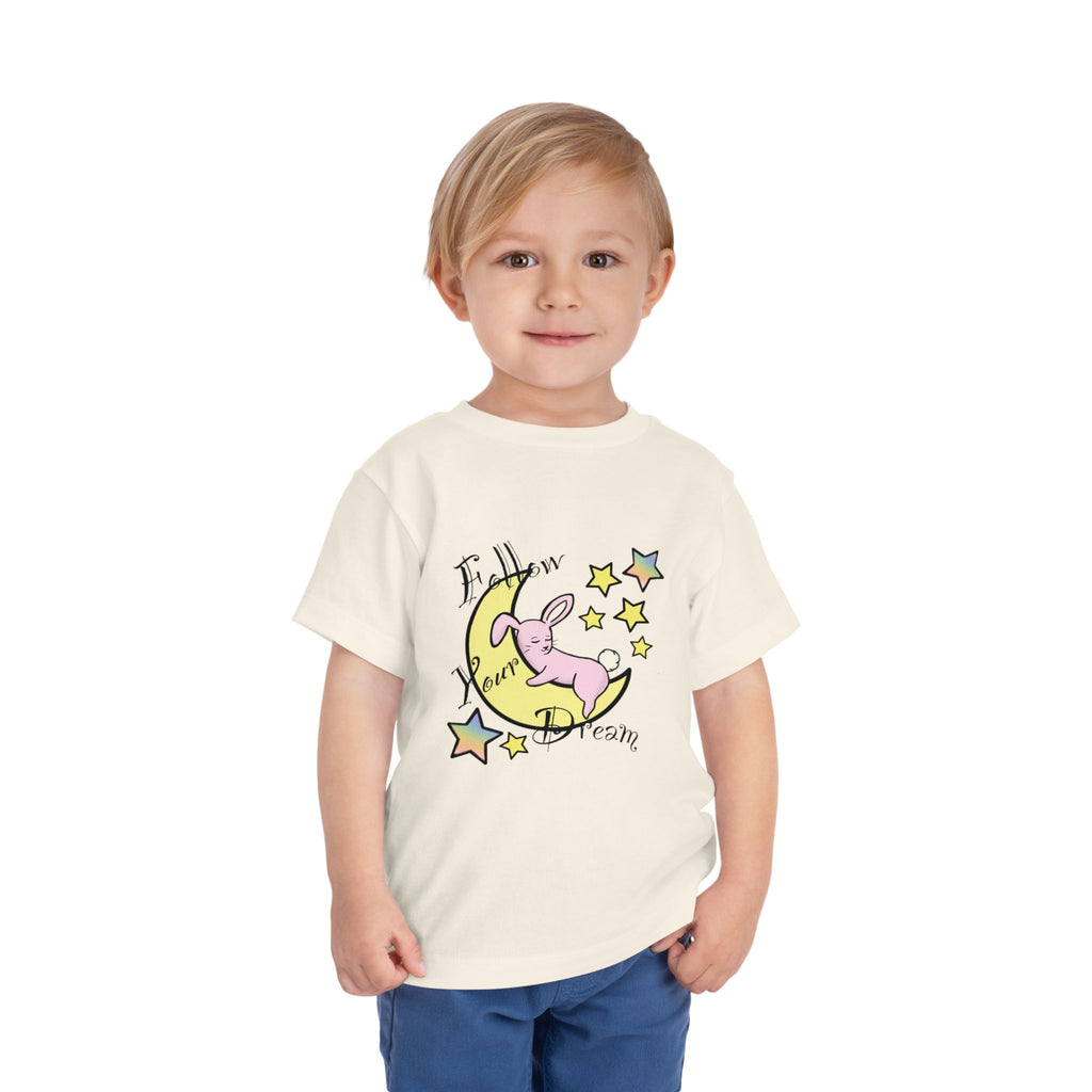 Sleeping Bunny on Moon toddler tee | pastel stars, I’ll Brew Dream design
