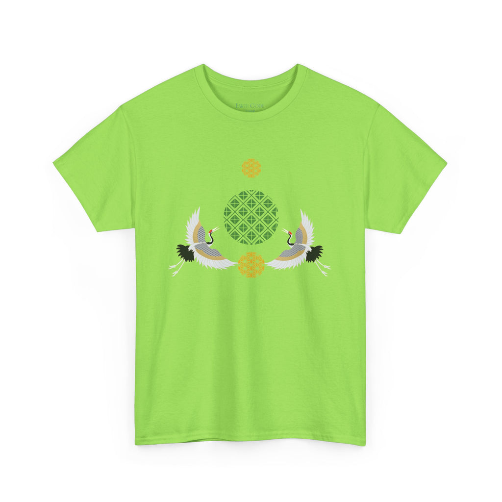 Japanese Cranes Harmony T-Shirt | Two Cranes Minimalist Japanese Art Tee - | Unisex Heavy Cotton Tee