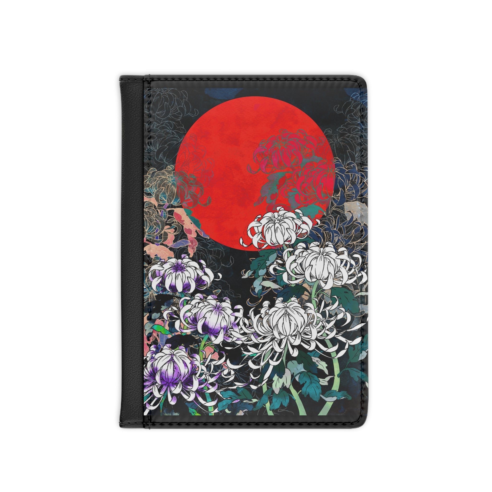 Red Sun&  Chrysanthemum Flower |  Passport Cover | Japanese Floral Travel Accessory