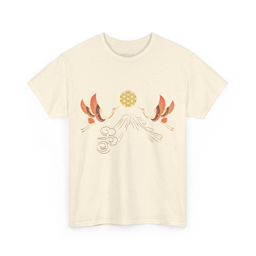 Japanese Cranes Harmony T-Shirt | Mount Fuji  - Sacred  Geometry - Two Cranes Minimalist Japanese Art Tee