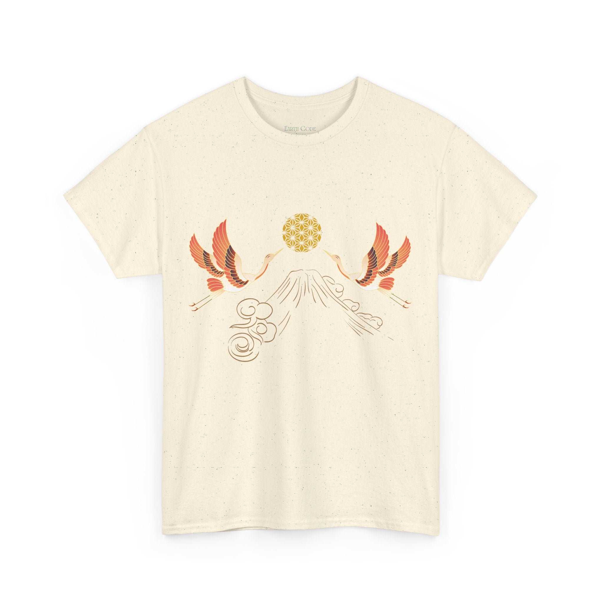 Japanese Cranes Harmony T-Shirt | Mount Fuji  - Sacred  Geometry - Two Cranes Minimalist Japanese Art Tee