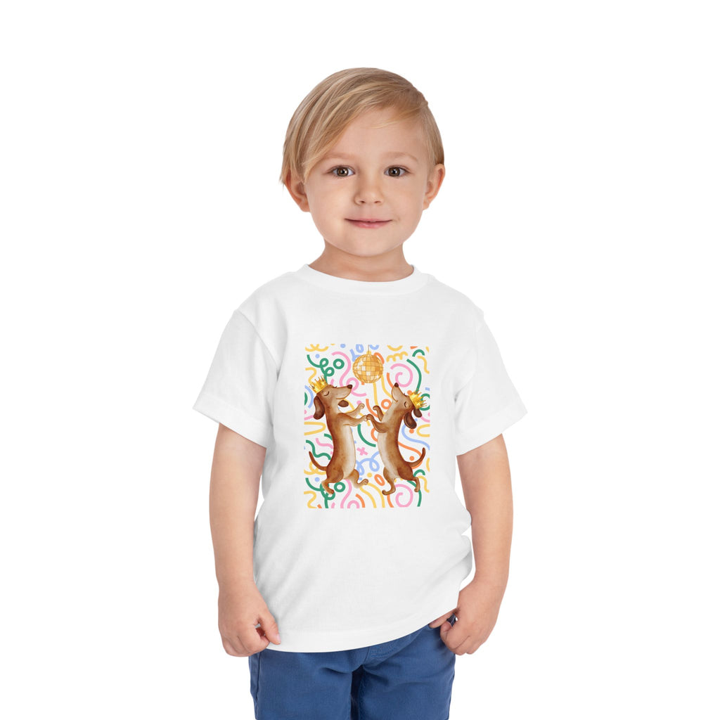 Two Dancing Dachshunds with Crowns T-Shirt | Pop Art Disco Kids Tee