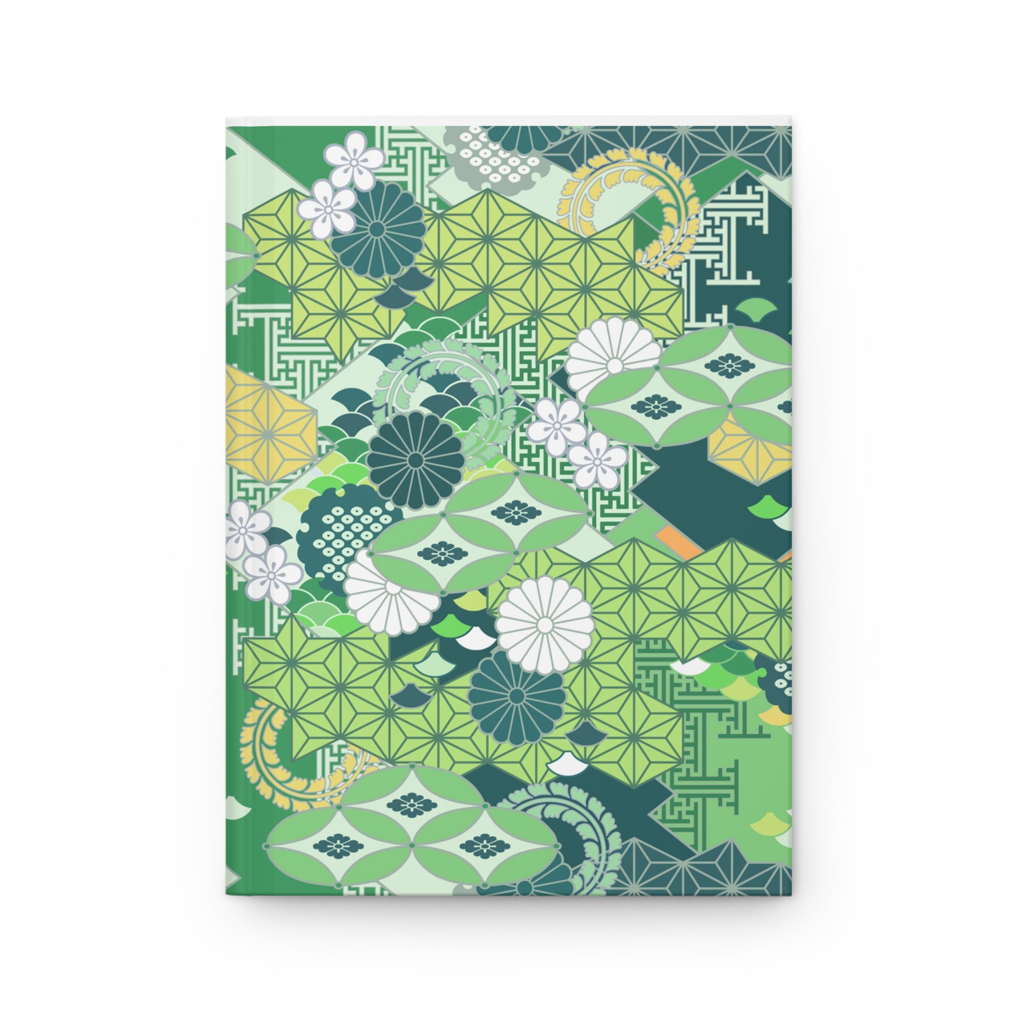 Green Japanese Pattern Hardcover Journal | Floral Geometric Notebook