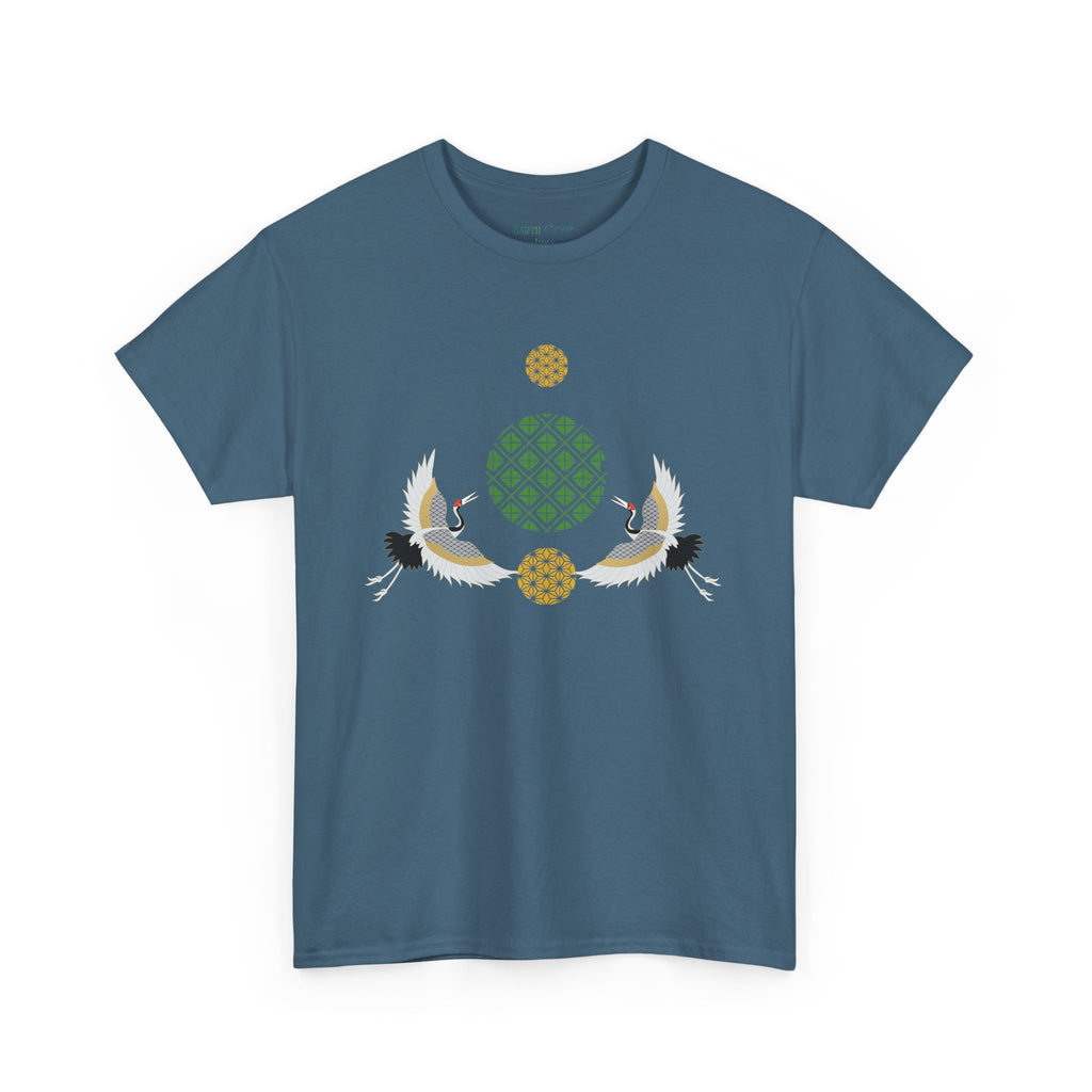Japanese Cranes Harmony T-Shirt | Two Cranes Minimalist Japanese Art Tee - | Unisex Heavy Cotton Tee