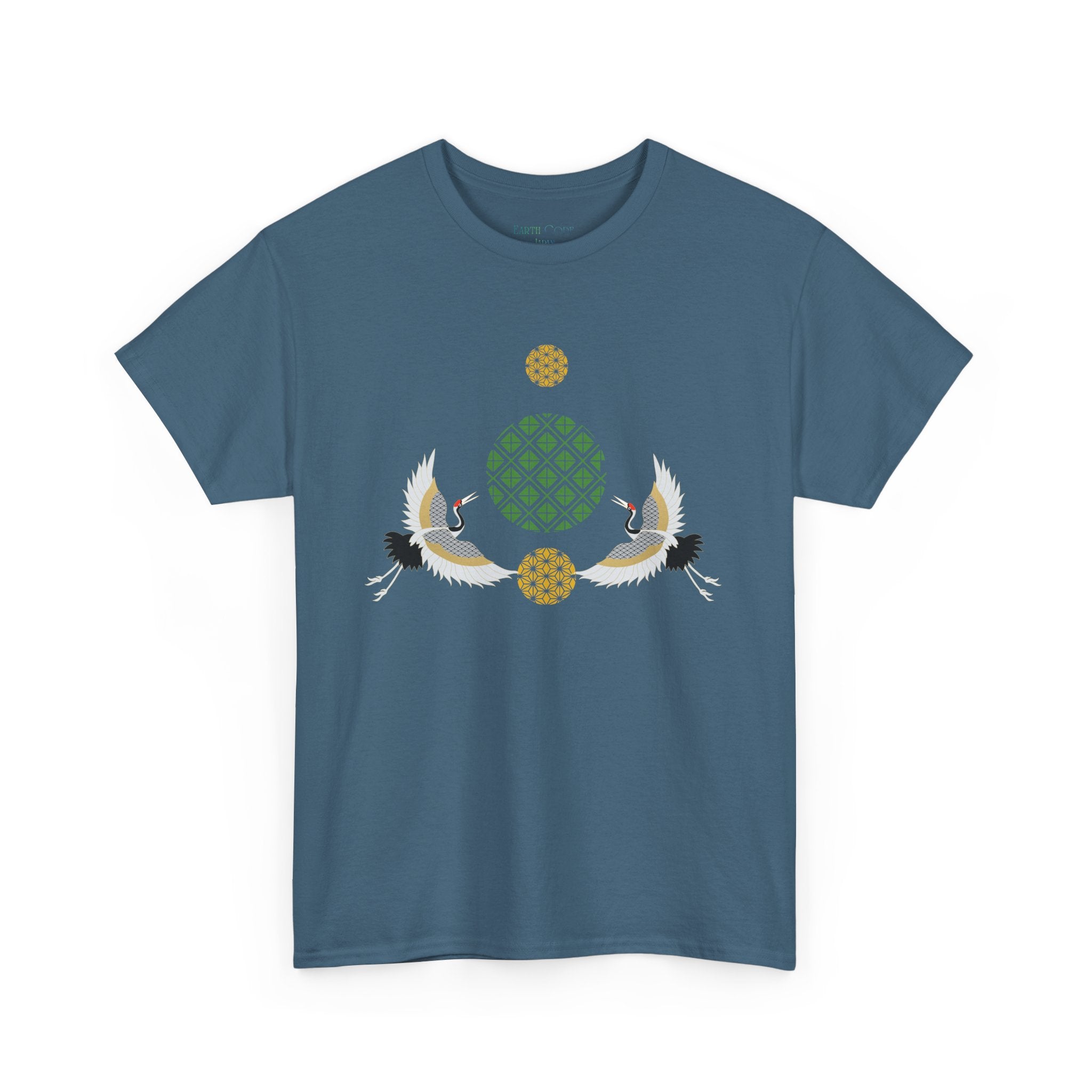 Japanese Cranes Harmony T-Shirt | Two Cranes Minimalist Japanese Art Tee - | Unisex Heavy Cotton Tee