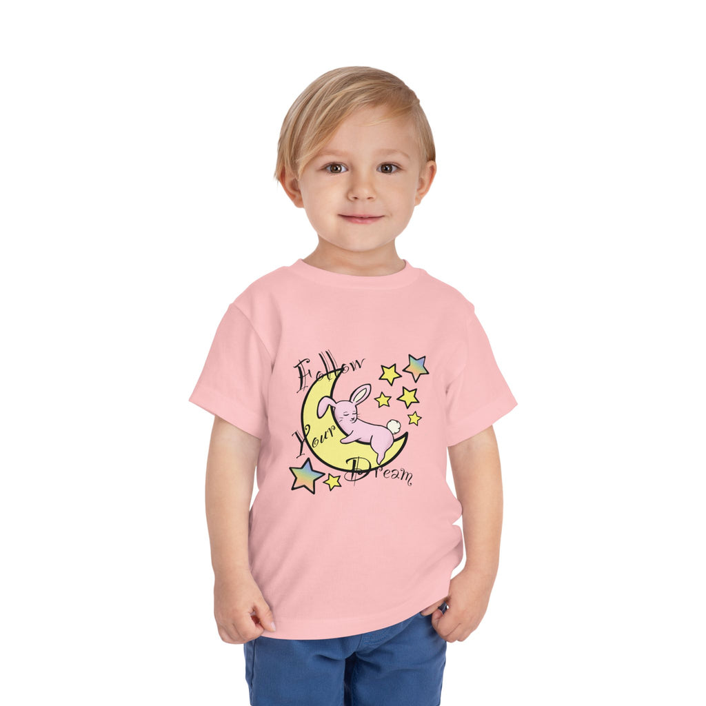 Sleeping Bunny on Moon toddler tee | pastel stars, I’ll Brew Dream design
