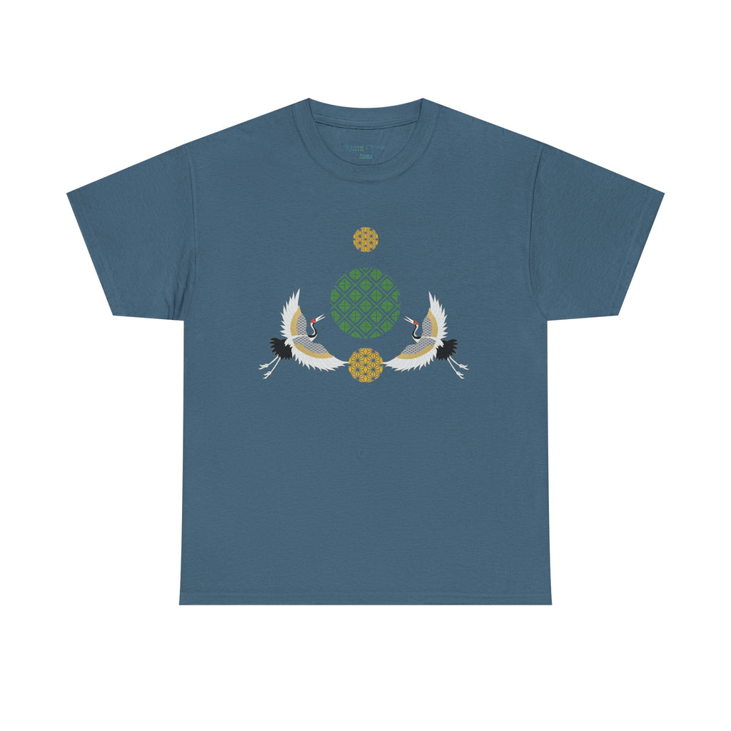 Japanese Cranes Harmony T-Shirt | Two Cranes Minimalist Japanese Art Tee - | Unisex Heavy Cotton Tee
