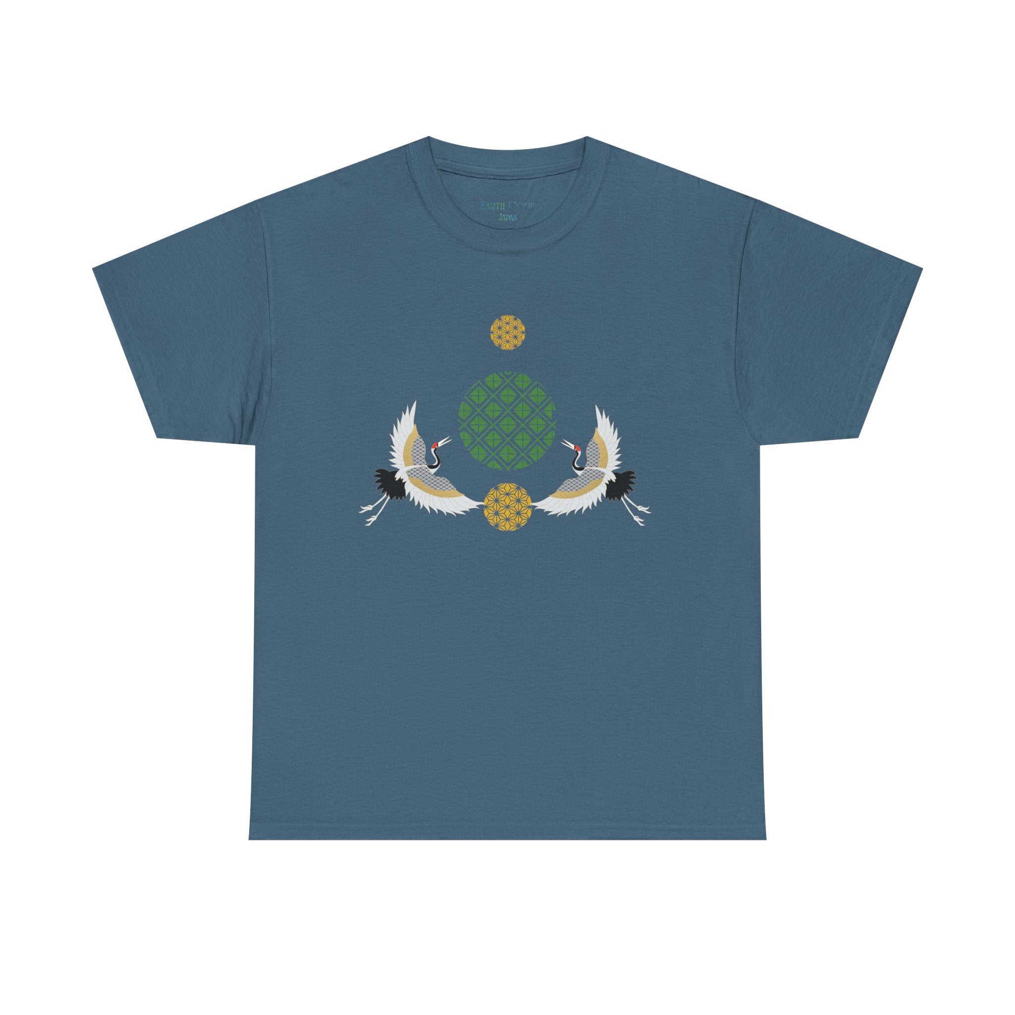 Japanese Cranes Harmony T-Shirt | Two Cranes Minimalist Japanese Art Tee - | Unisex Heavy Cotton Tee