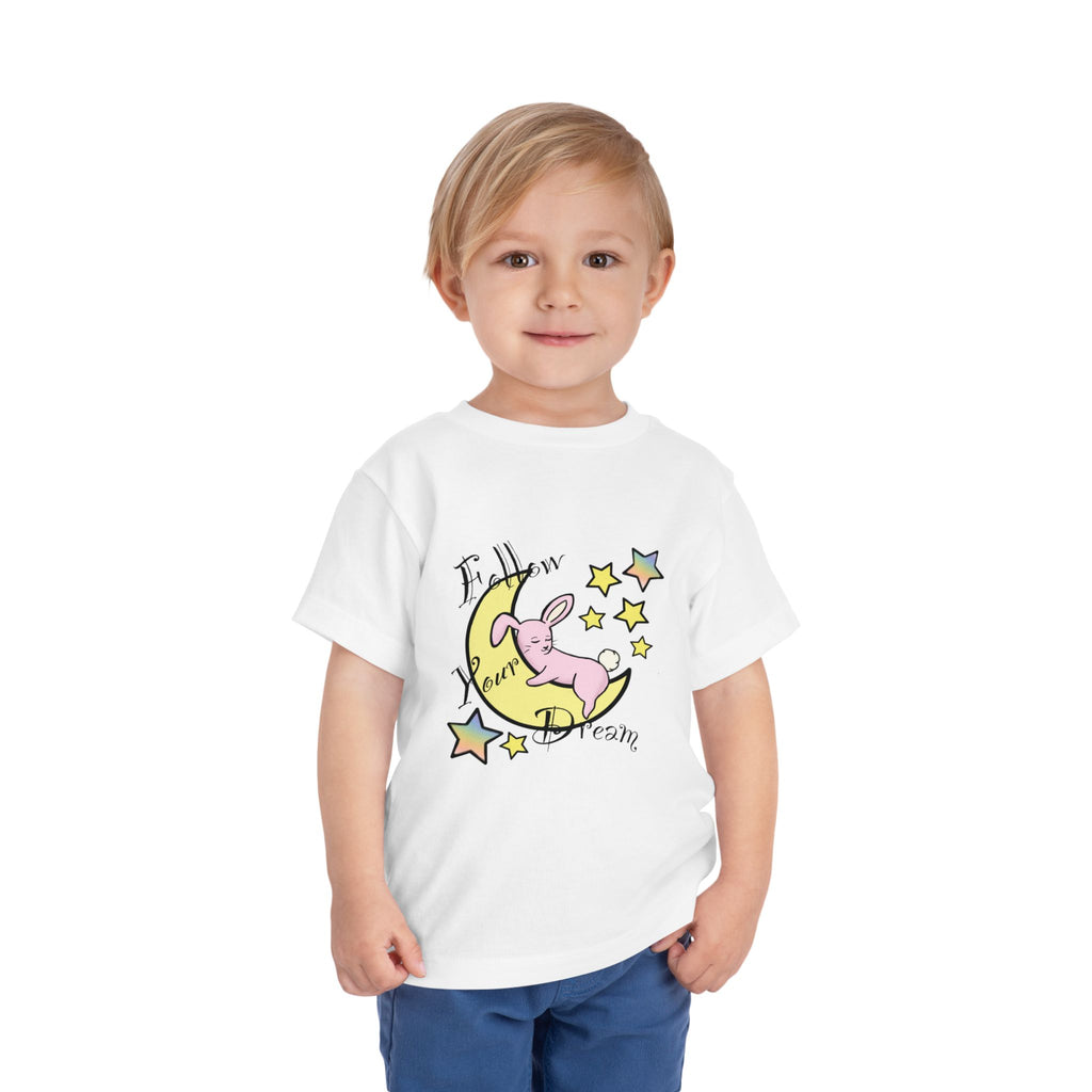 Sleeping Bunny on Moon toddler tee | pastel stars, I’ll Brew Dream design