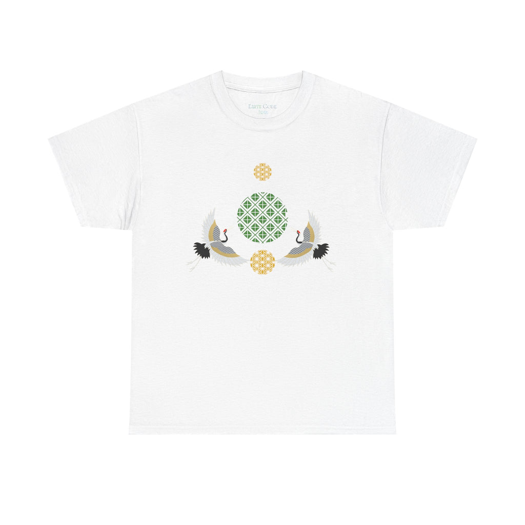 Japanese Cranes Harmony T-Shirt | Two Cranes Minimalist Japanese Art Tee - | Unisex Heavy Cotton Tee