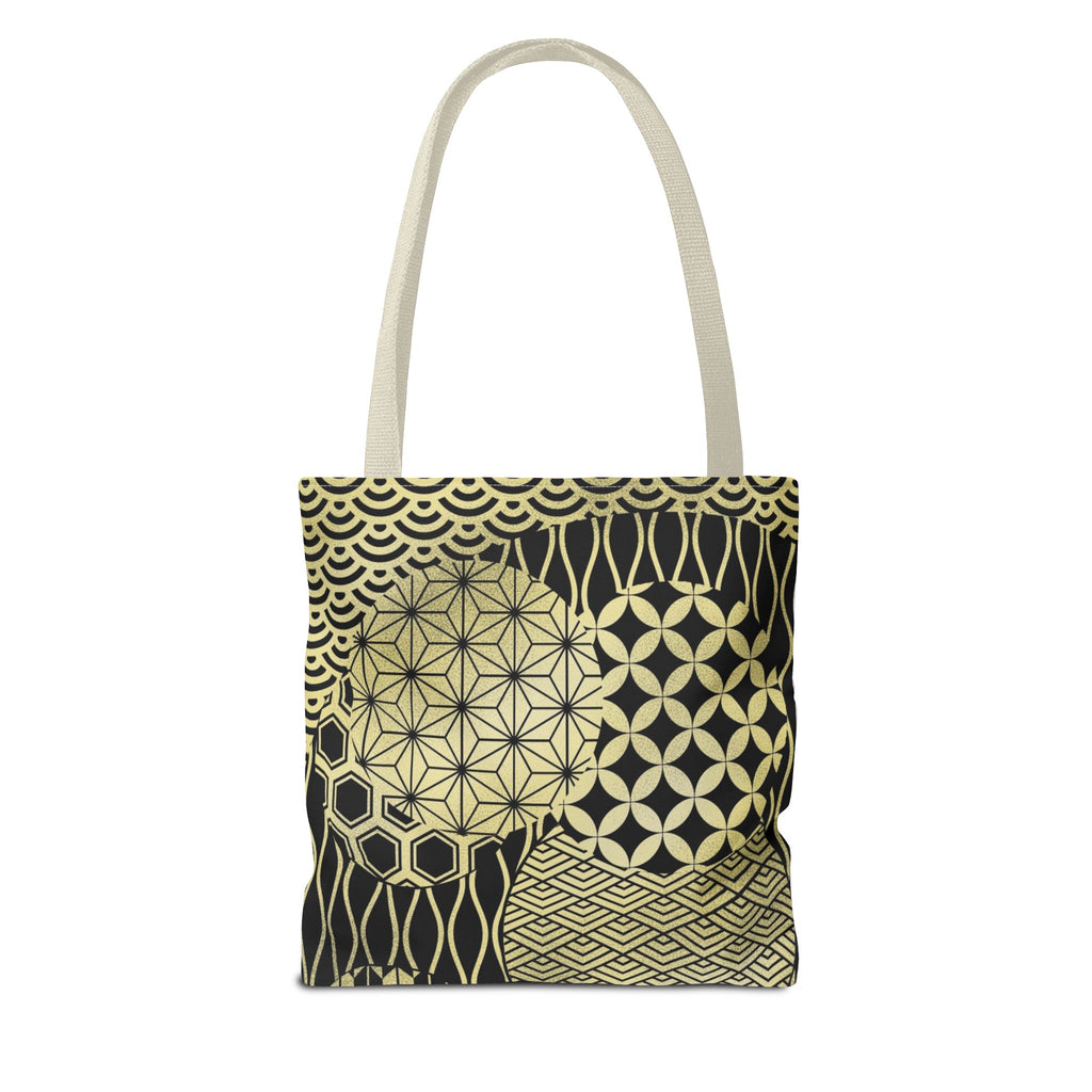 Gold Japanese Pattern Tote Bag | Geometric Asanoha Seigaiha Motifs