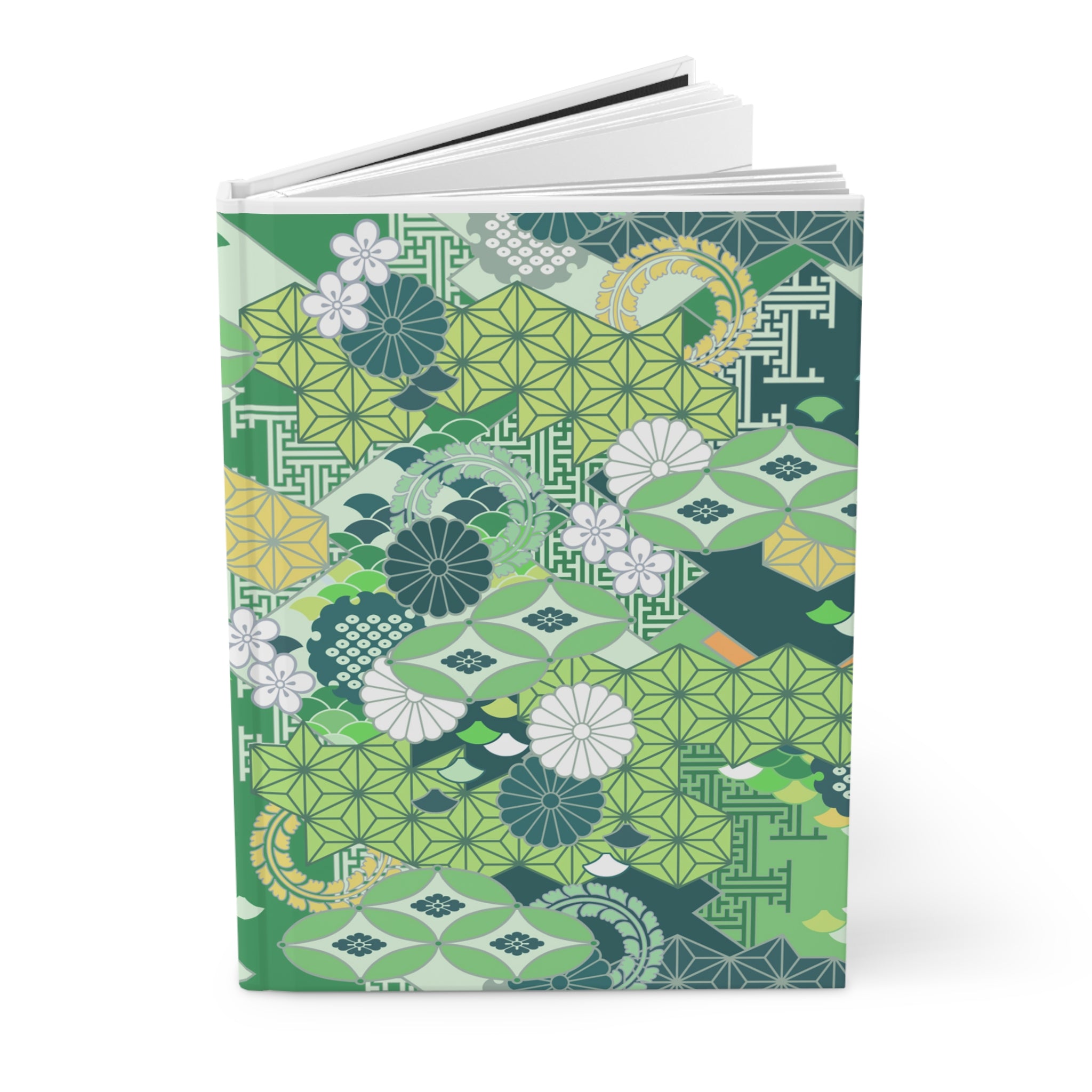 Green Japanese Pattern Hardcover Journal | Floral Geometric Notebook
