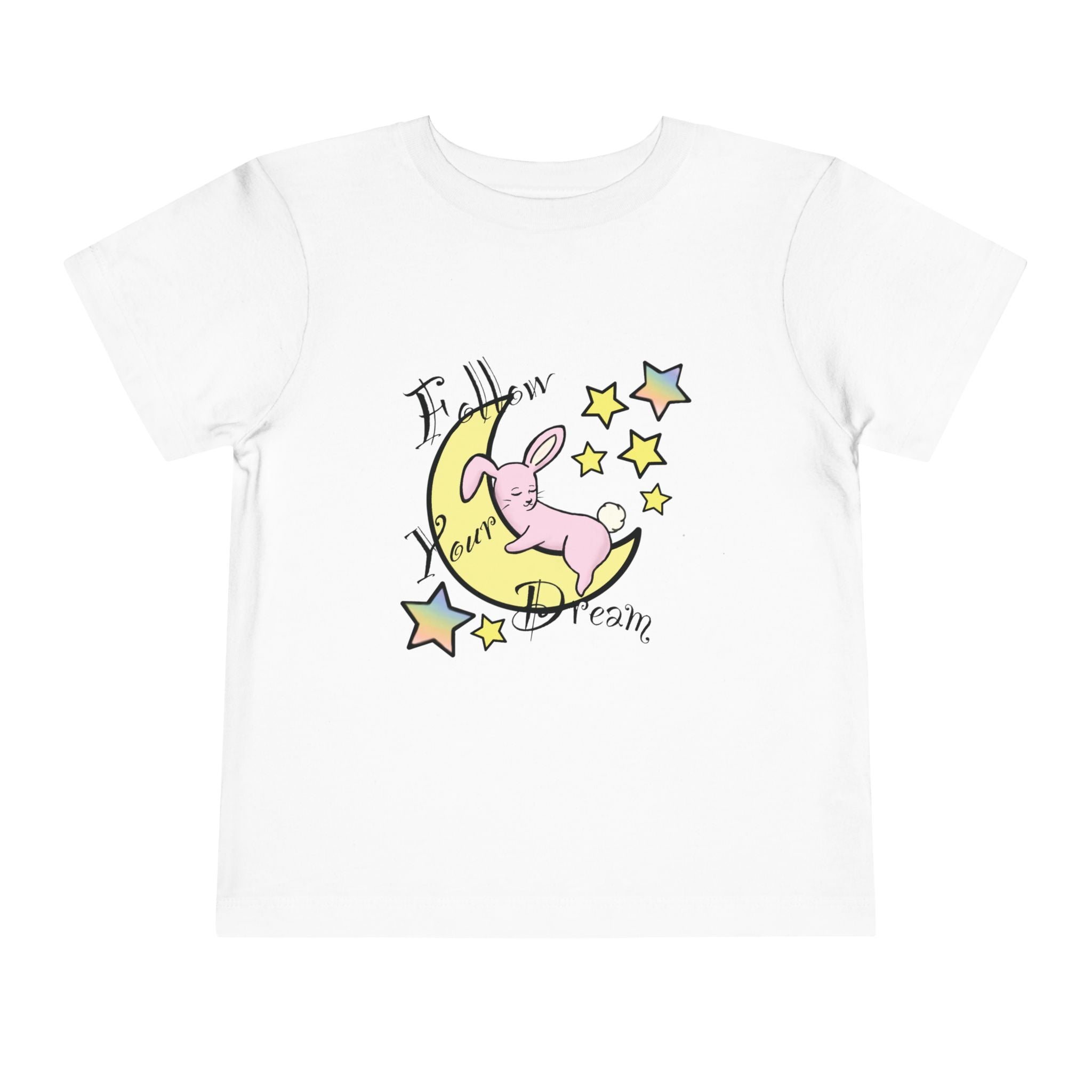 Sleeping Bunny on Moon toddler tee | pastel stars, I’ll Brew Dream design
