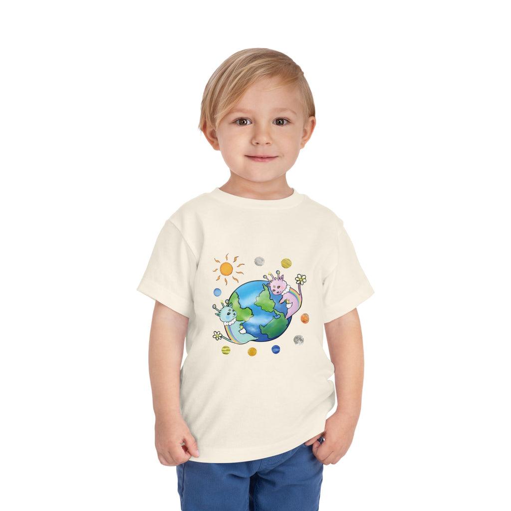 Moowy & Soowy Toddler T-Shirt – Cute Aliens Hugging Earth Kids Space Tee