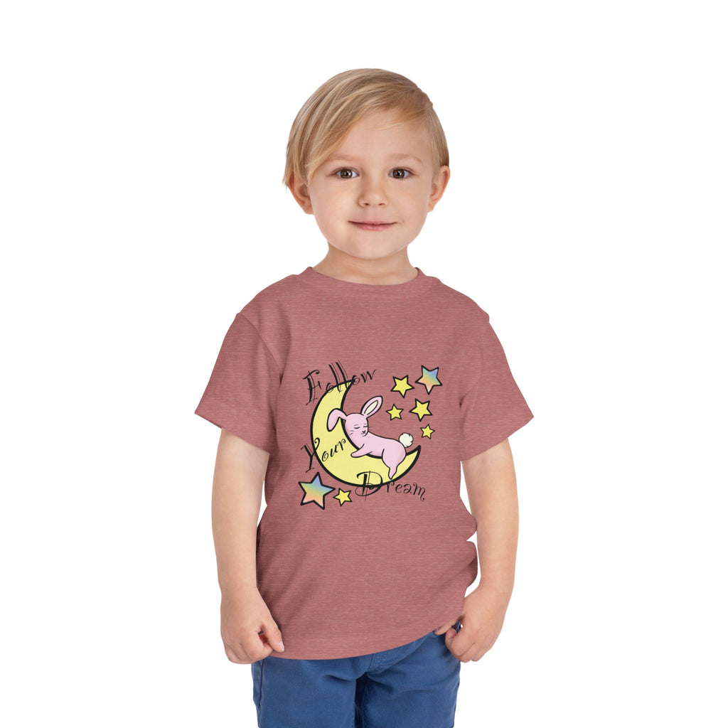 Sleeping Bunny on Moon toddler tee | pastel stars, I’ll Brew Dream design