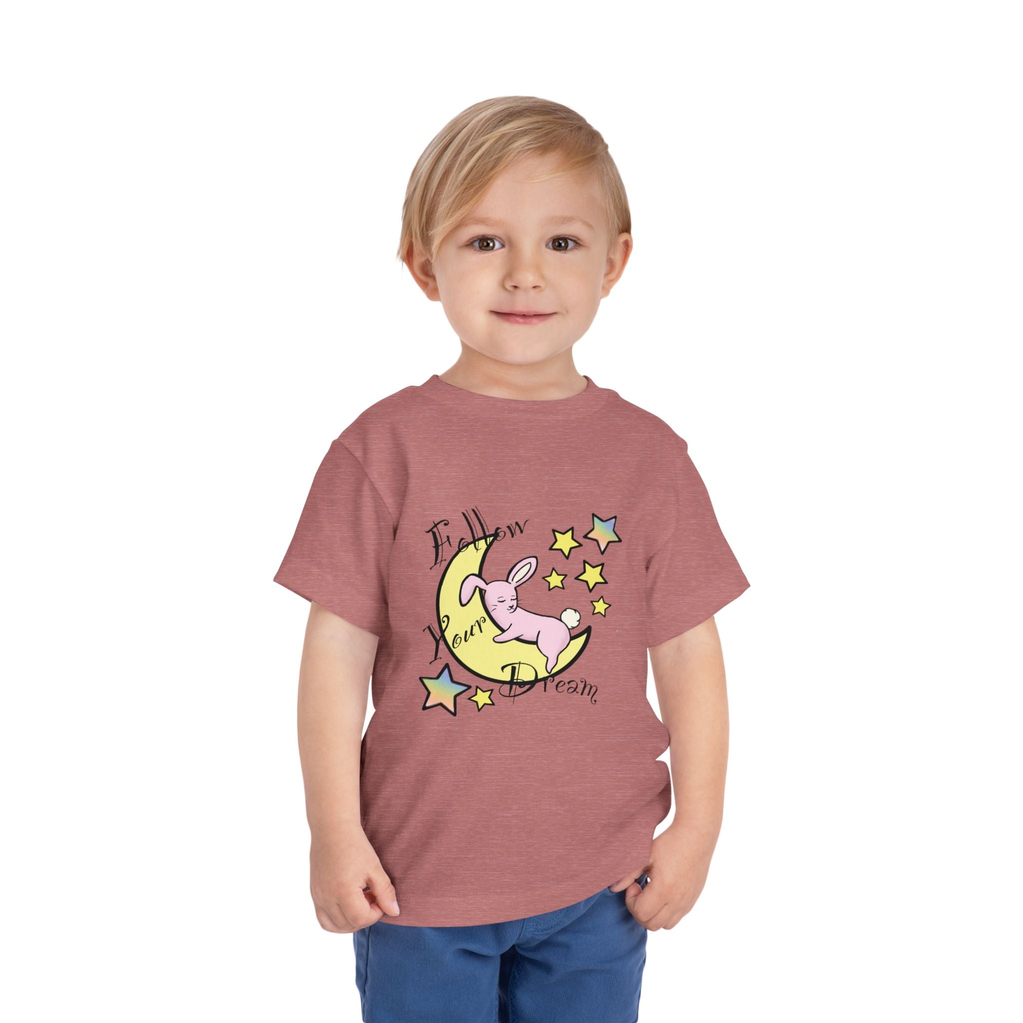Sleeping Bunny on Moon toddler tee | pastel stars, I’ll Brew Dream design