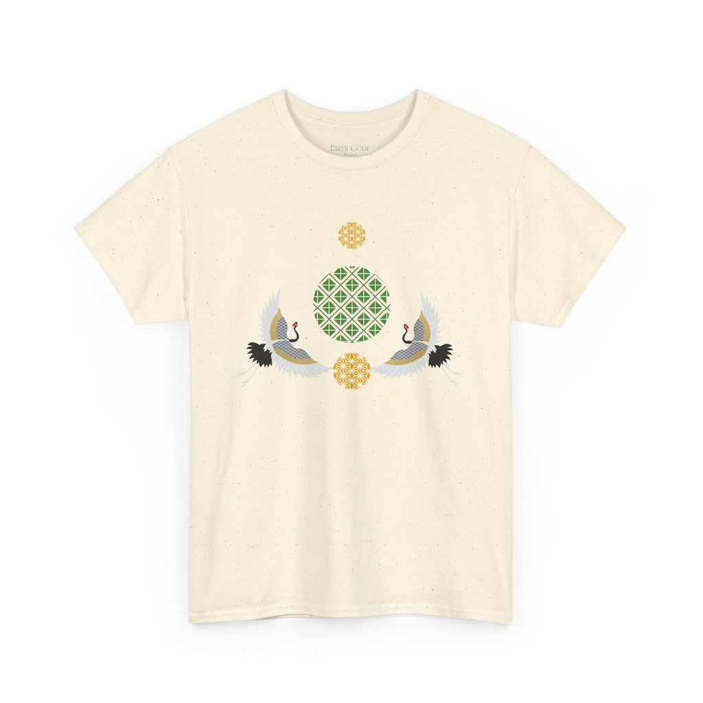 Japanese Cranes Harmony T-Shirt | Two Cranes Minimalist Japanese Art Tee - | Unisex Heavy Cotton Tee
