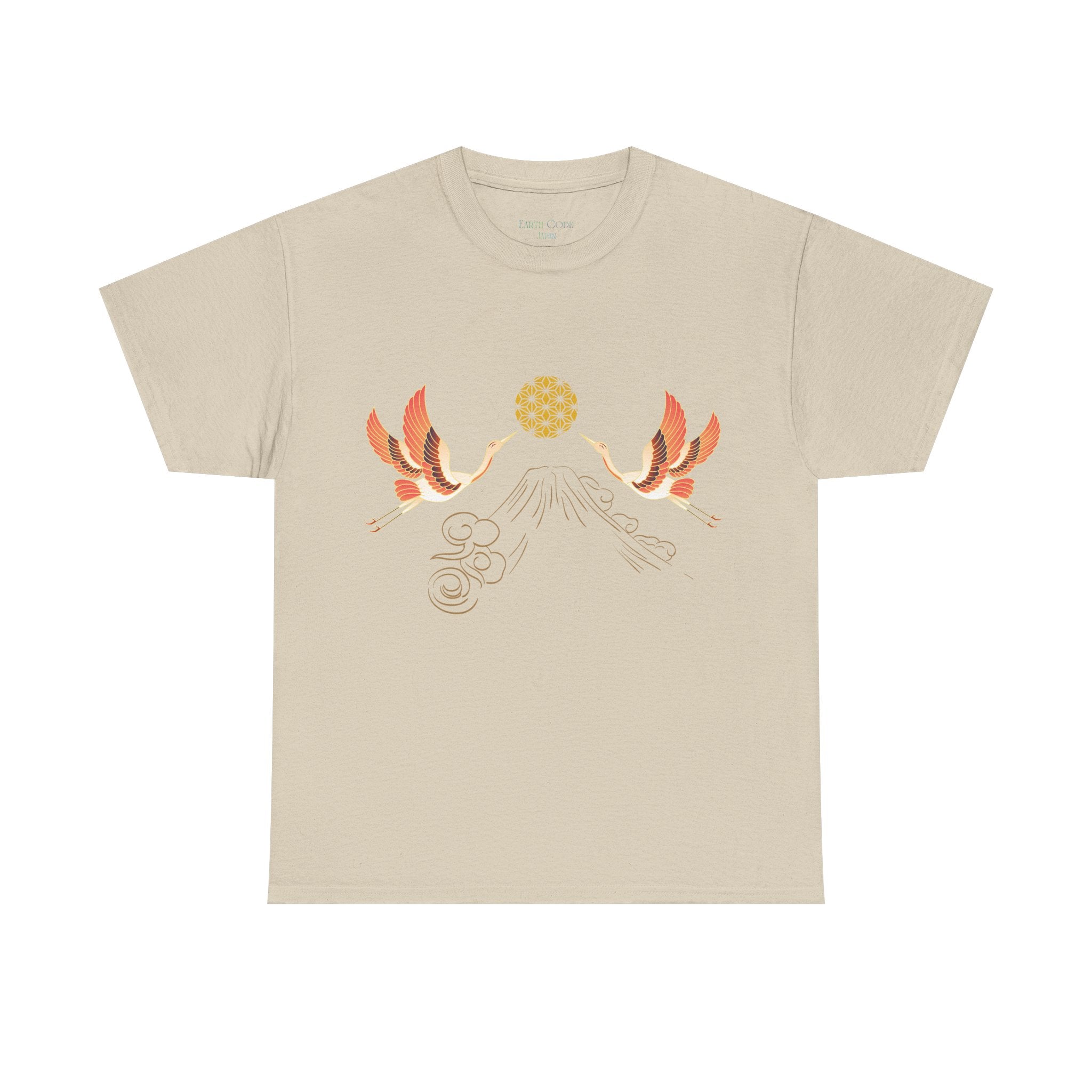 Japanese Cranes Harmony T-Shirt | Mount Fuji  - Sacred  Geometry - Two Cranes Minimalist Japanese Art Tee