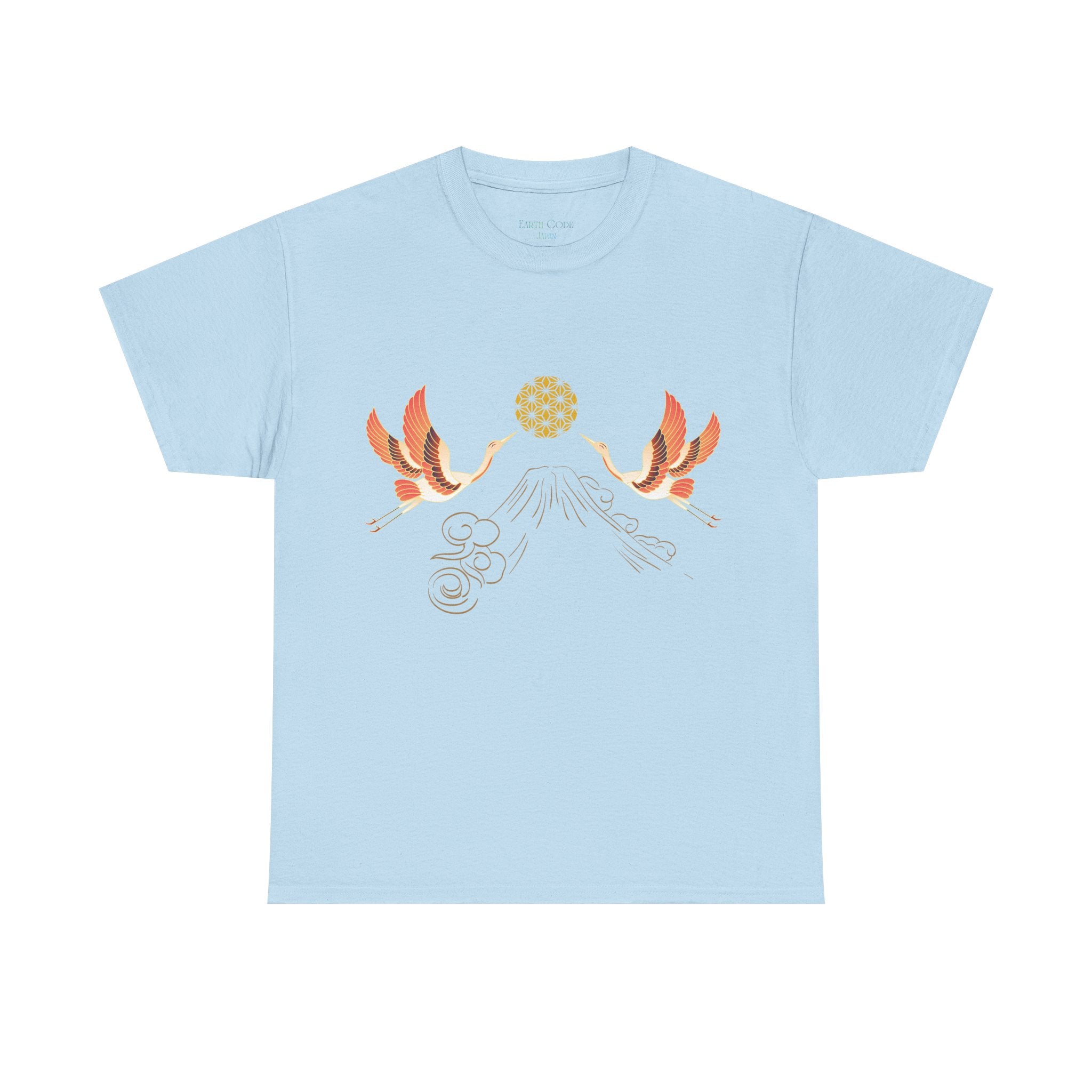 Japanese Cranes Harmony T-Shirt | Mount Fuji  - Sacred  Geometry - Two Cranes Minimalist Japanese Art Tee