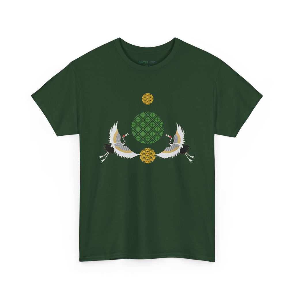 Japanese Cranes Harmony T-Shirt | Two Cranes Minimalist Japanese Art Tee - | Unisex Heavy Cotton Tee