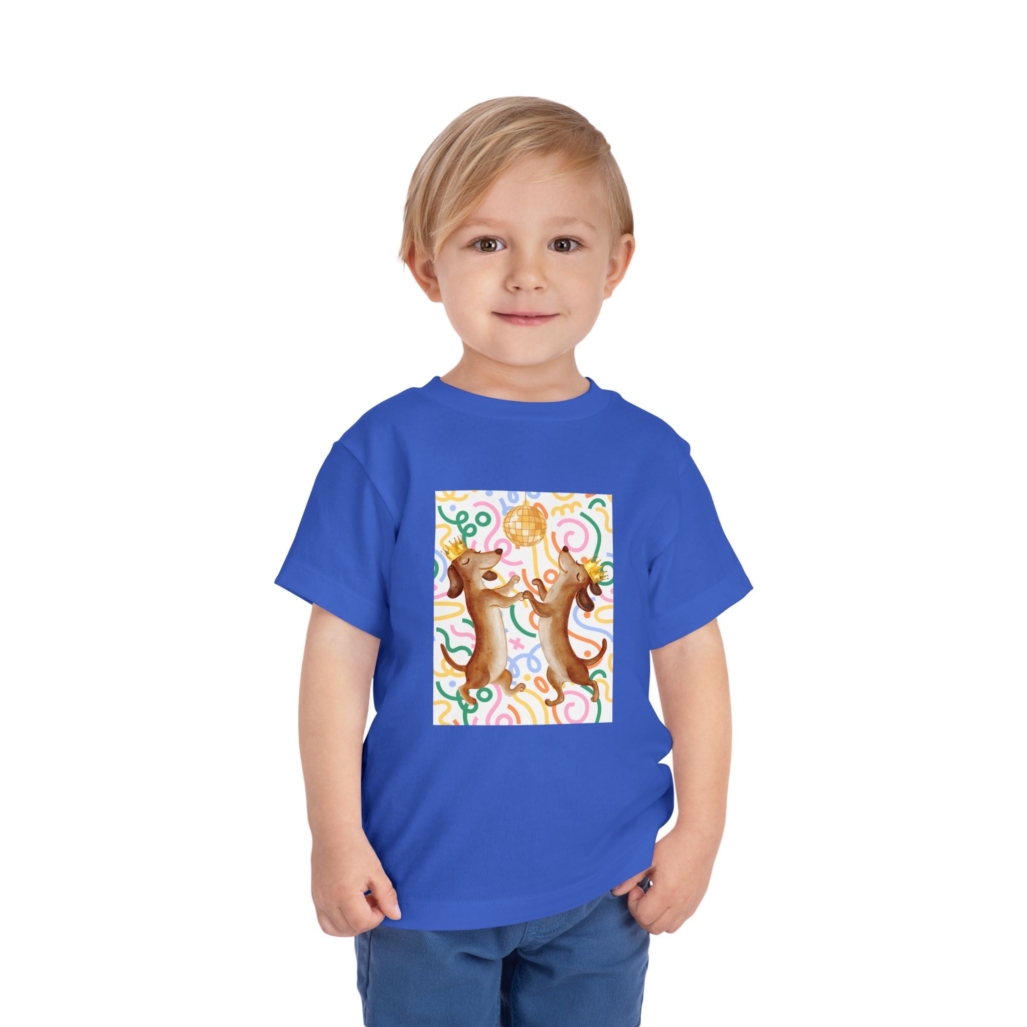 Two Dancing Dachshunds with Crowns T-Shirt | Pop Art Disco Kids Tee