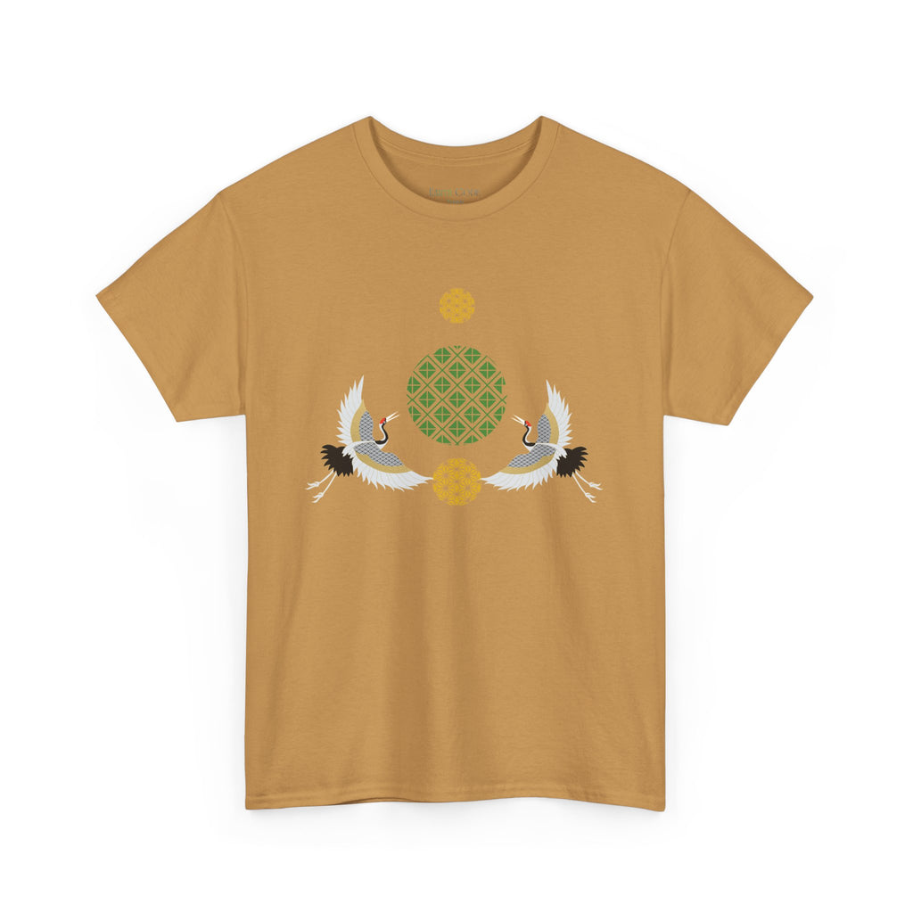 Japanese Cranes Harmony T-Shirt | Two Cranes Minimalist Japanese Art Tee - | Unisex Heavy Cotton Tee