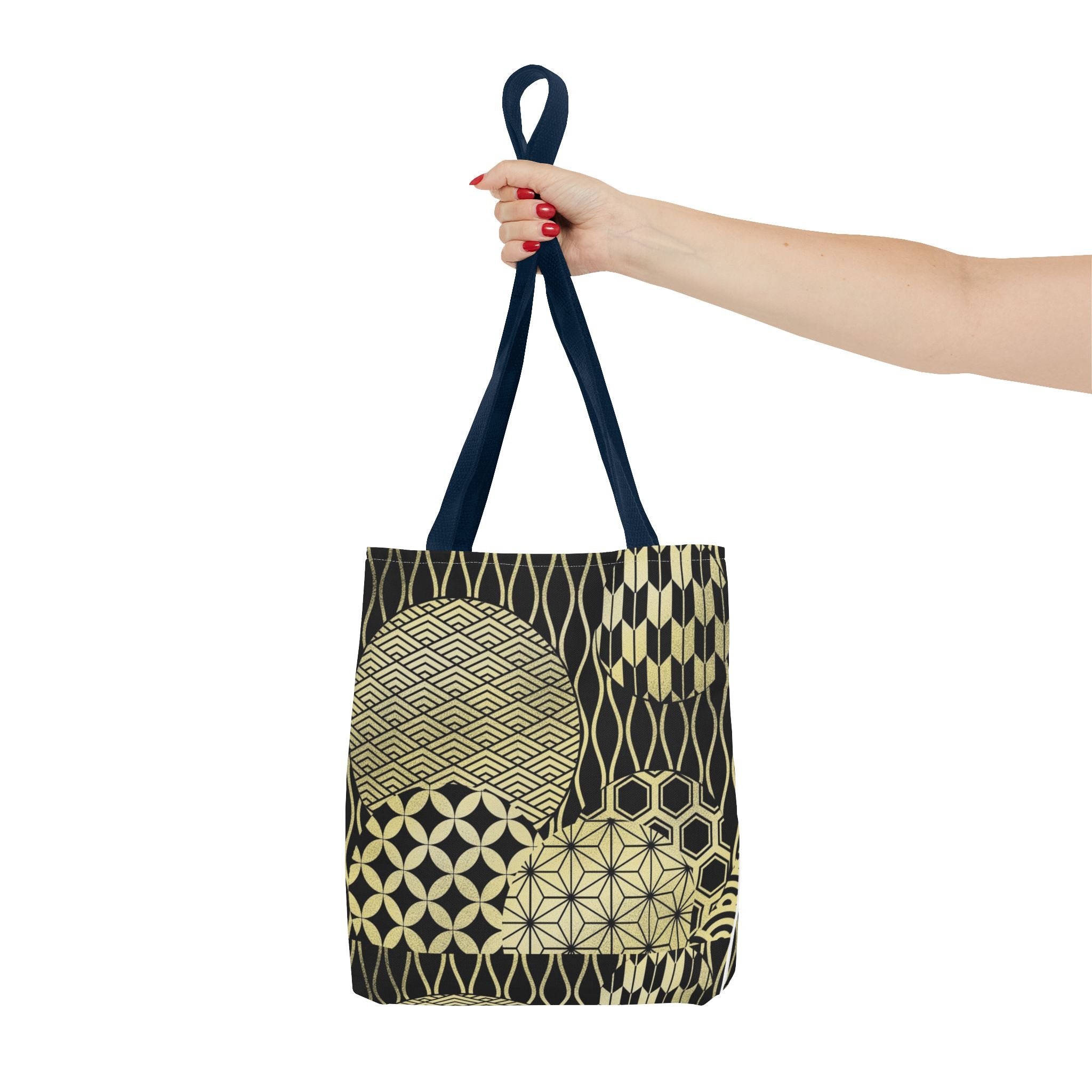 Gold Japanese Pattern Tote Bag | Geometric Asanoha Seigaiha Motifs