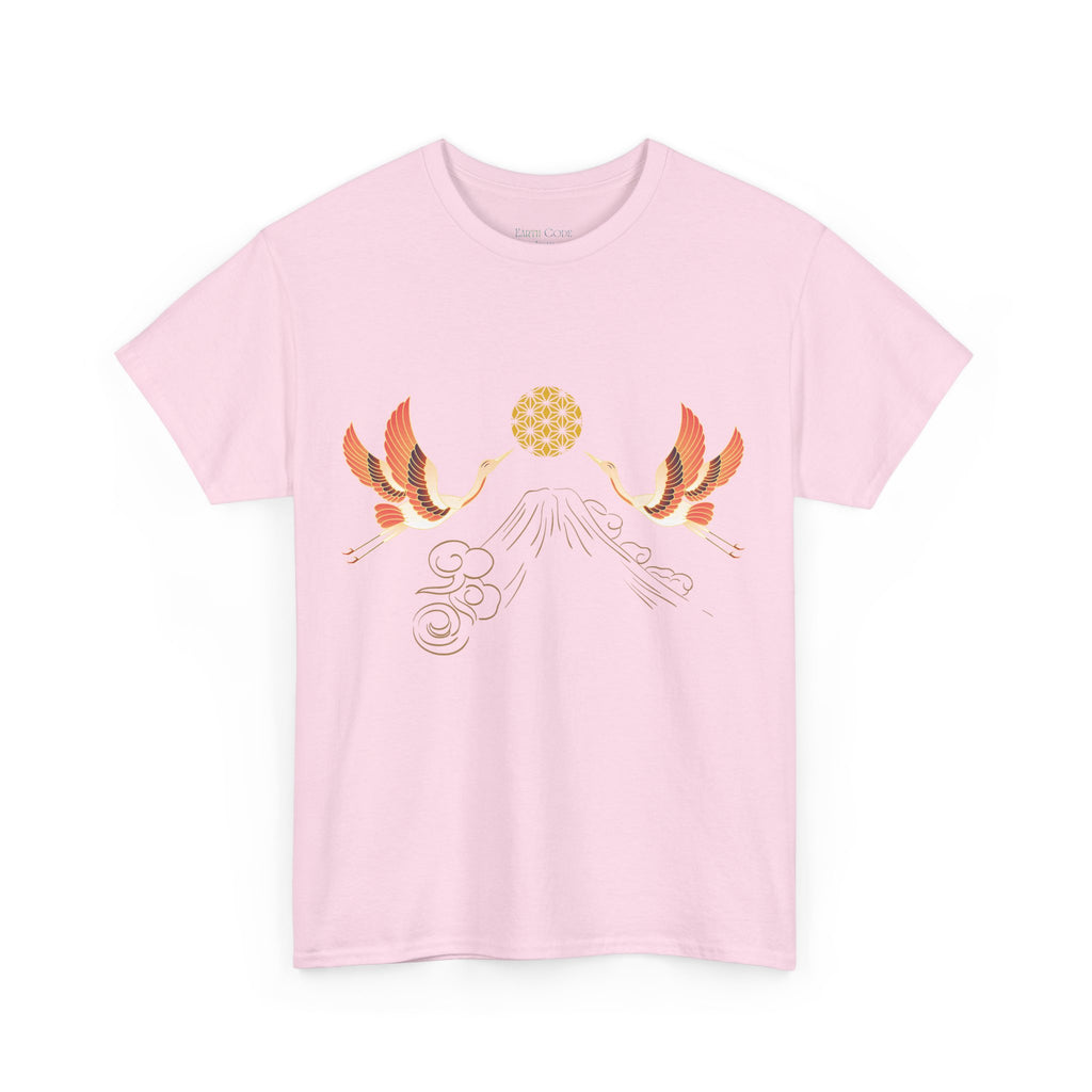 Japanese Cranes Harmony T-Shirt | Mount Fuji  - Sacred  Geometry - Two Cranes Minimalist Japanese Art Tee