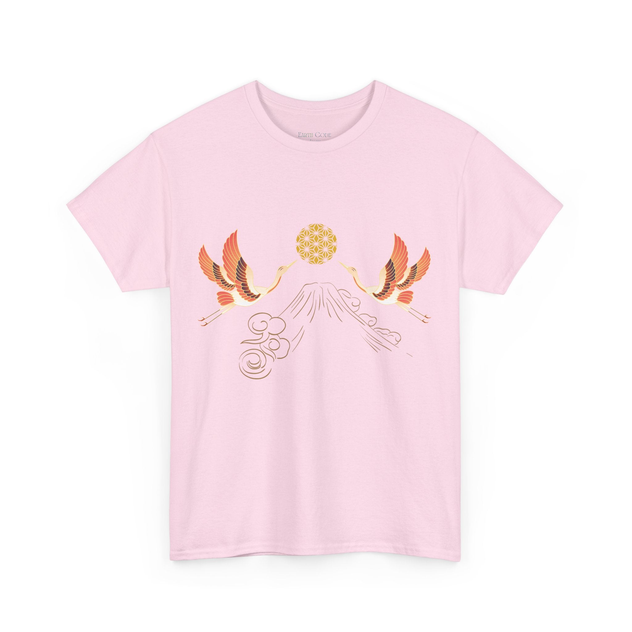 Japanese Cranes Harmony T-Shirt | Mount Fuji  - Sacred  Geometry - Two Cranes Minimalist Japanese Art Tee