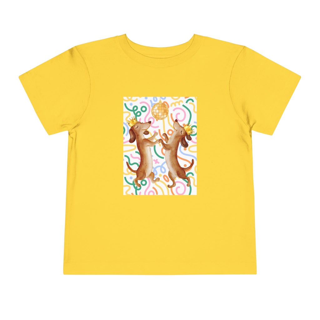 Two Dancing Dachshunds with Crowns T-Shirt | Pop Art Disco Kids Tee