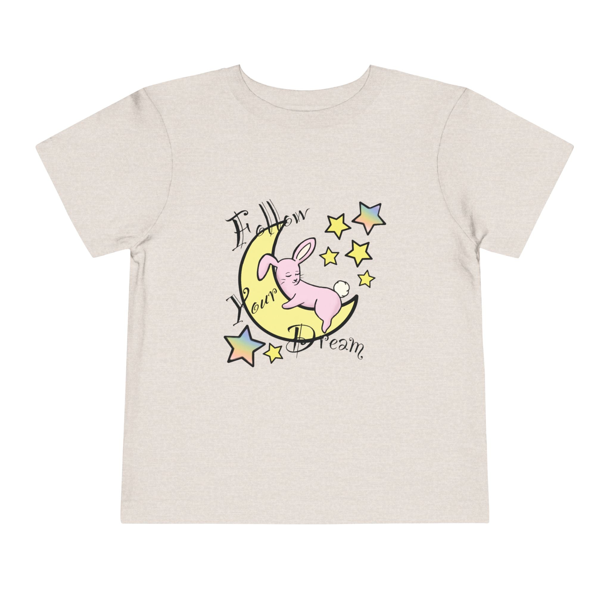 Sleeping Bunny on Moon toddler tee | pastel stars, I’ll Brew Dream design