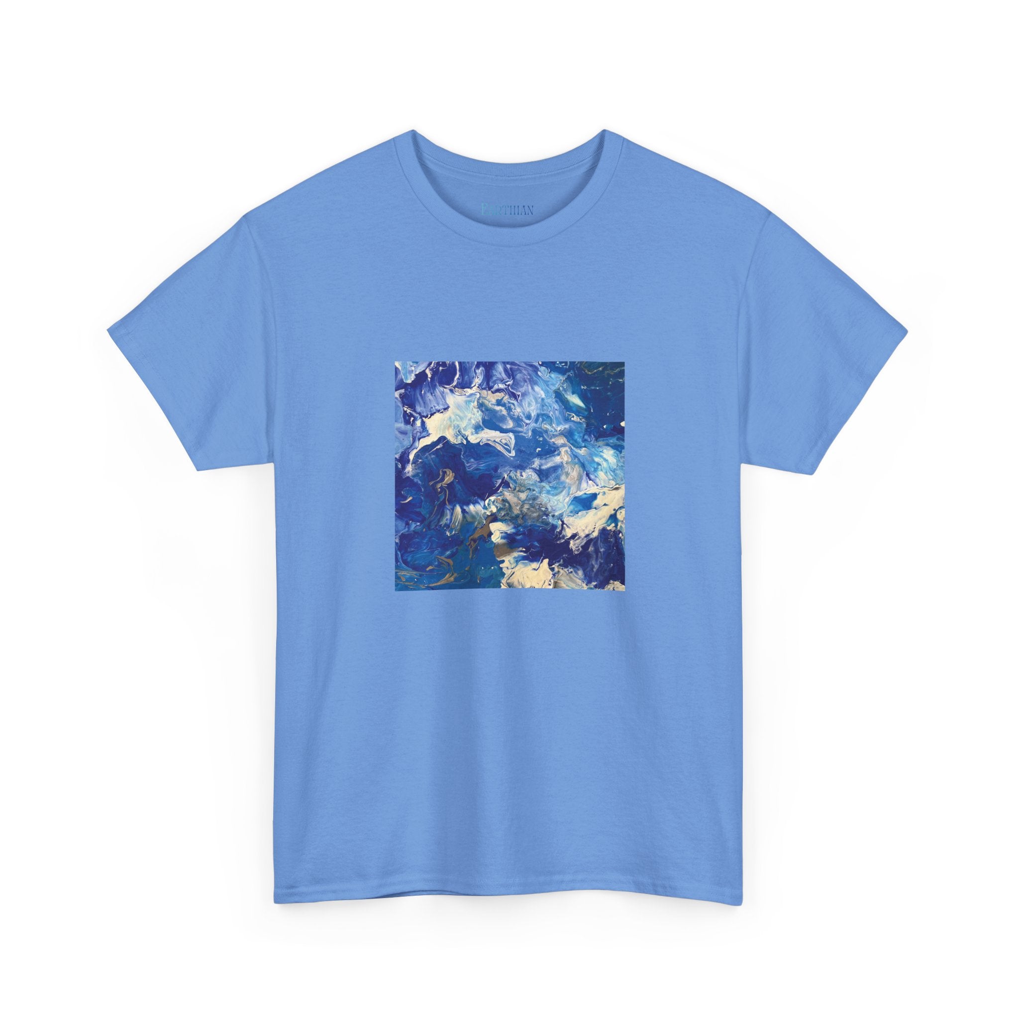 Earth Blue, Silver & White Marble T-Shirt | Abstract Fluid Art Tee - Original Canvas Painting