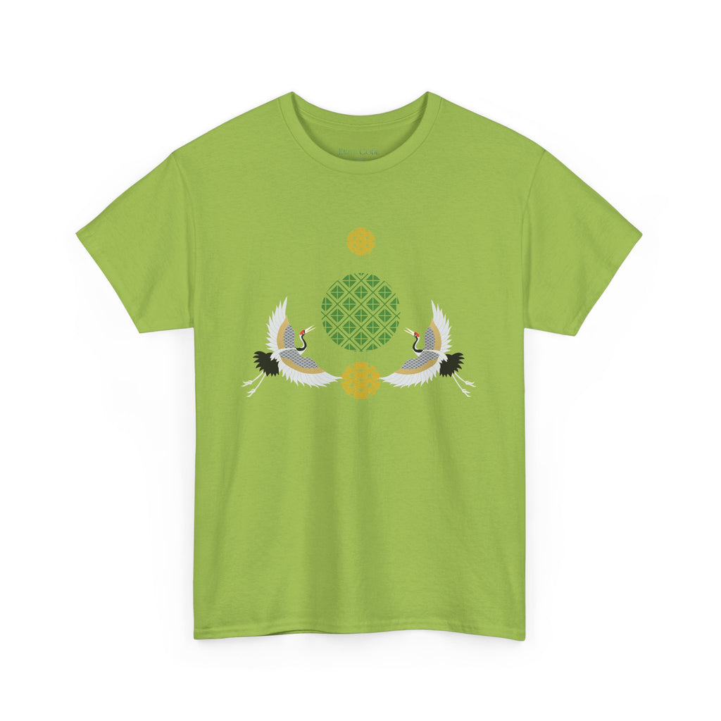 Japanese Cranes Harmony T-Shirt | Two Cranes Minimalist Japanese Art Tee - | Unisex Heavy Cotton Tee