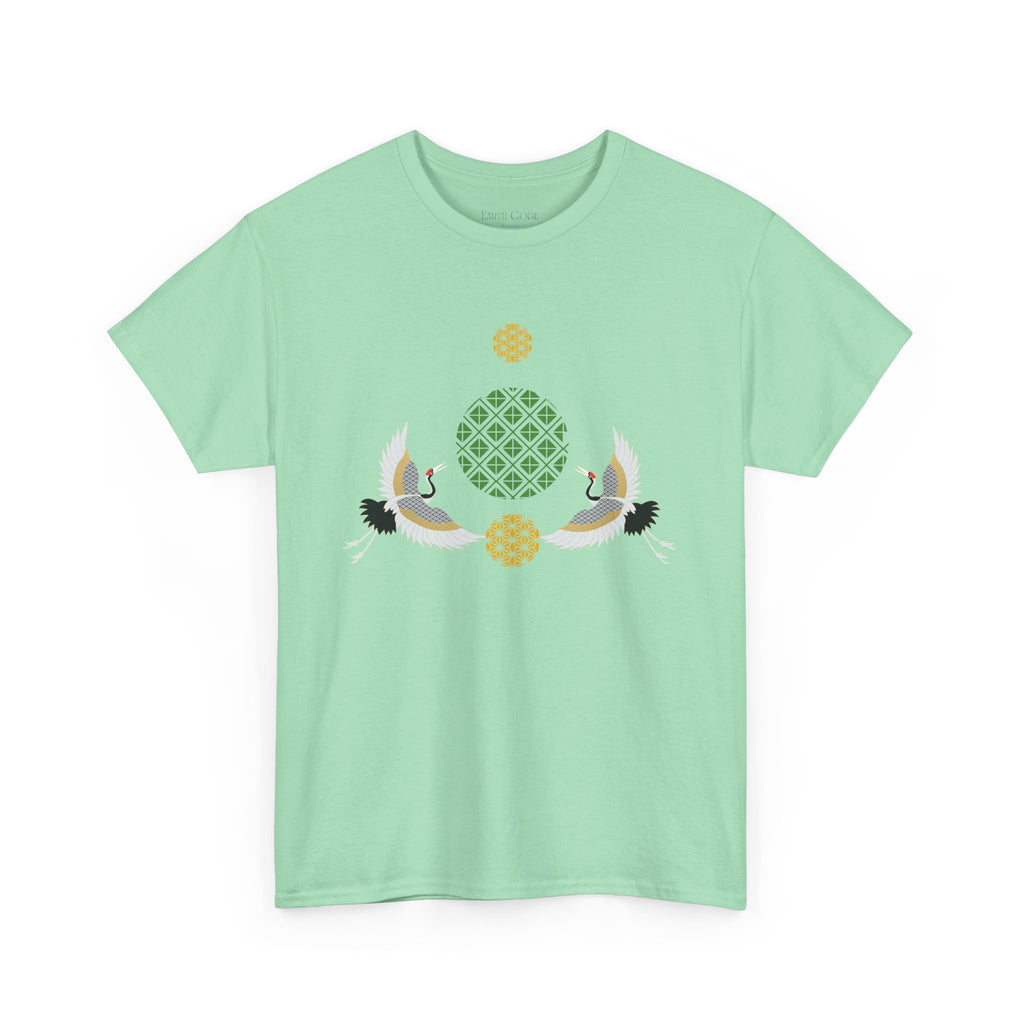 Japanese Cranes Harmony T-Shirt | Two Cranes Minimalist Japanese Art Tee - | Unisex Heavy Cotton Tee