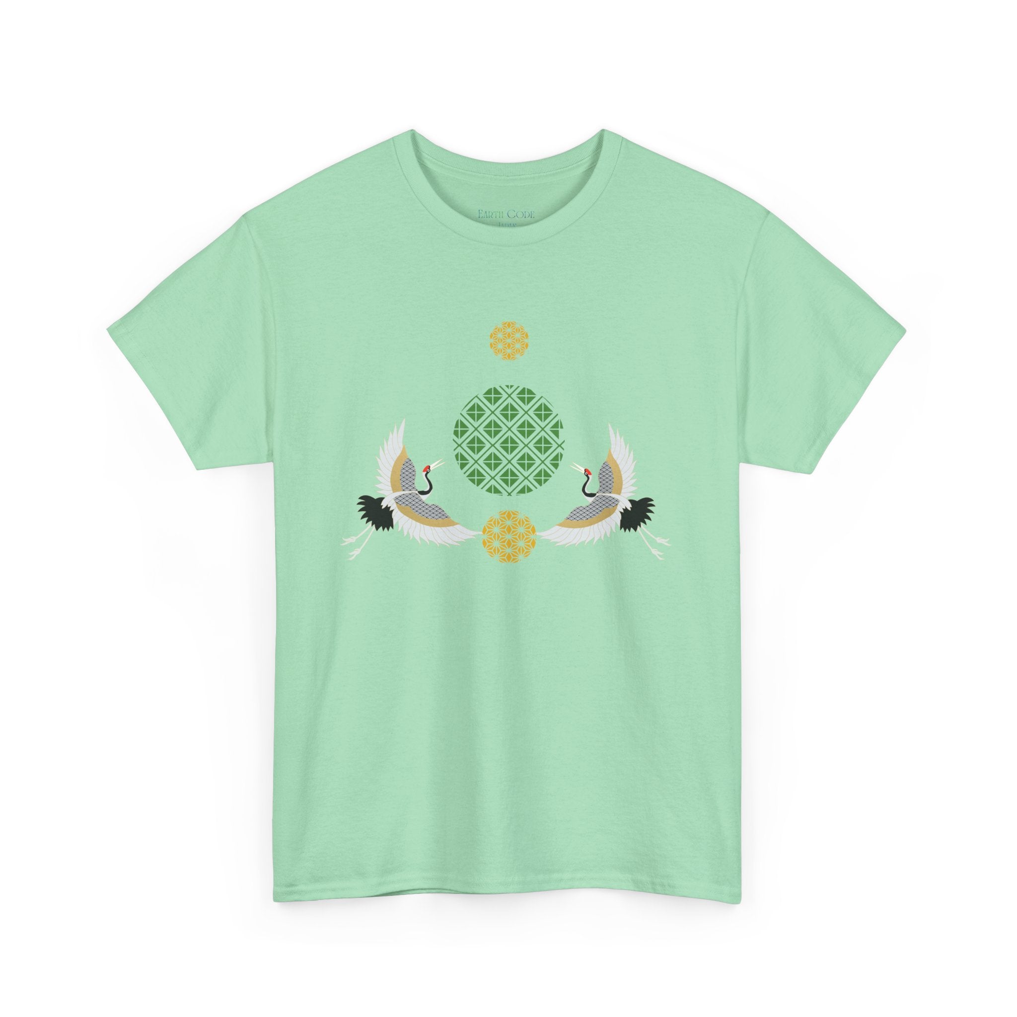 Japanese Cranes Harmony T-Shirt | Two Cranes Minimalist Japanese Art Tee - | Unisex Heavy Cotton Tee