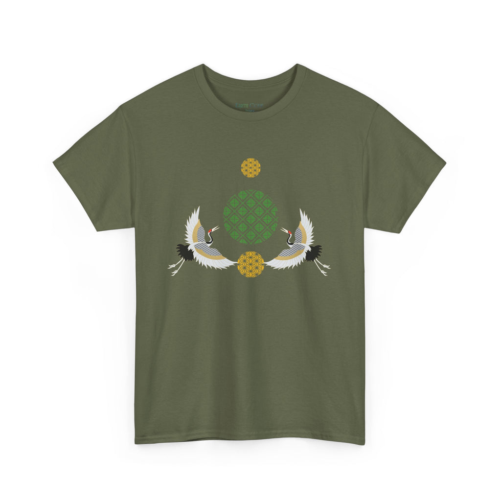 Japanese Cranes Harmony T-Shirt | Two Cranes Minimalist Japanese Art Tee - | Unisex Heavy Cotton Tee
