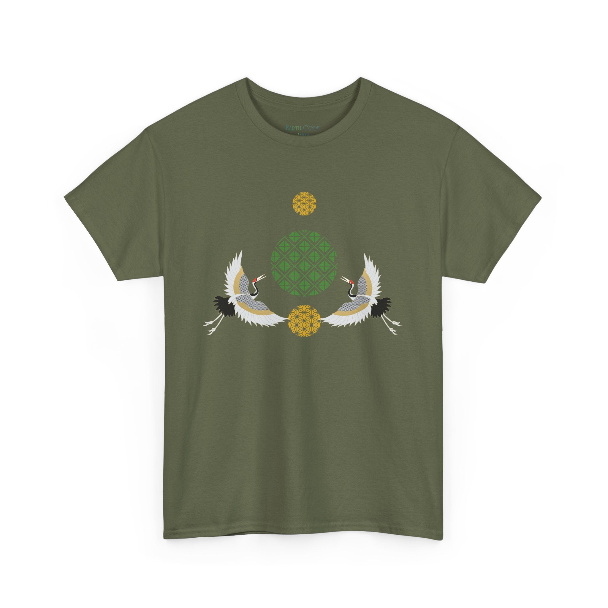 Japanese Cranes Harmony T-Shirt | Two Cranes Minimalist Japanese Art Tee - | Unisex Heavy Cotton Tee