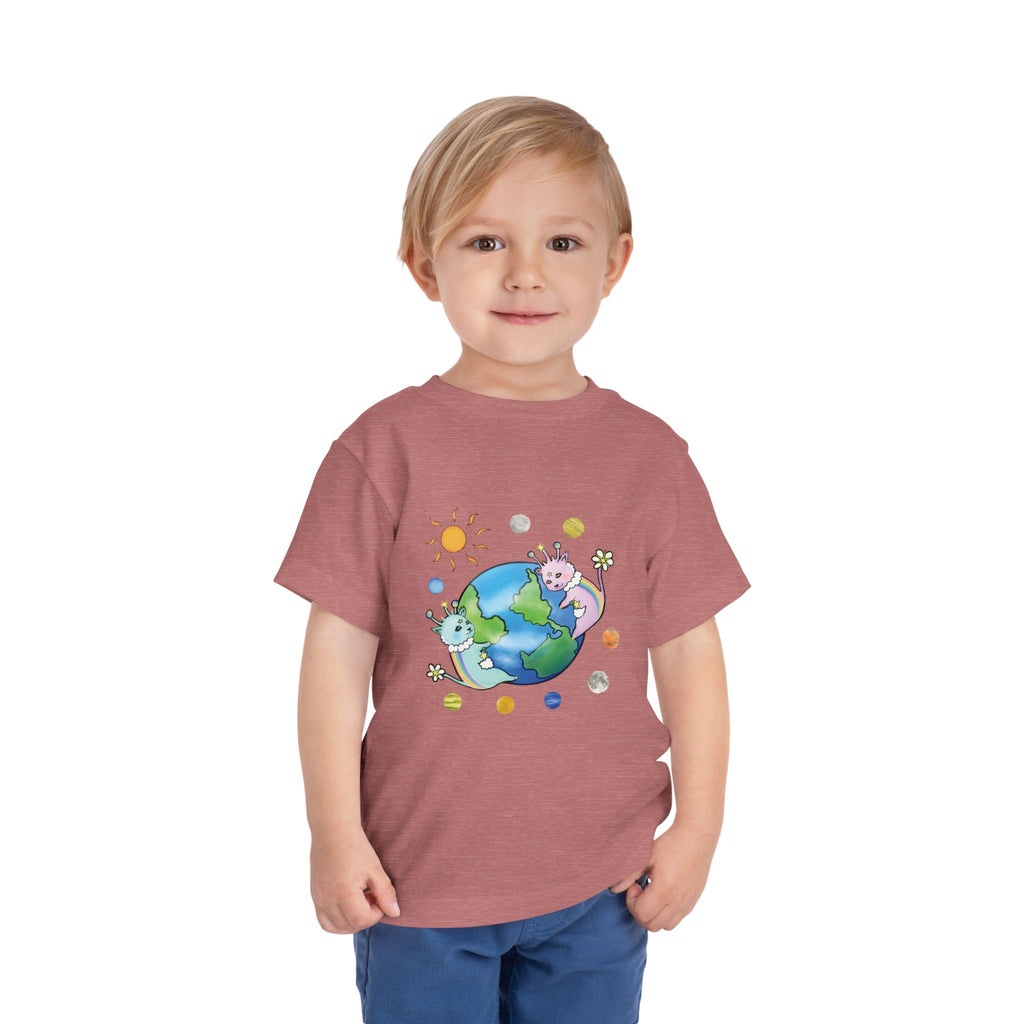 Moowy & Soowy Toddler T-Shirt – Cute Aliens Hugging Earth Kids Space Tee