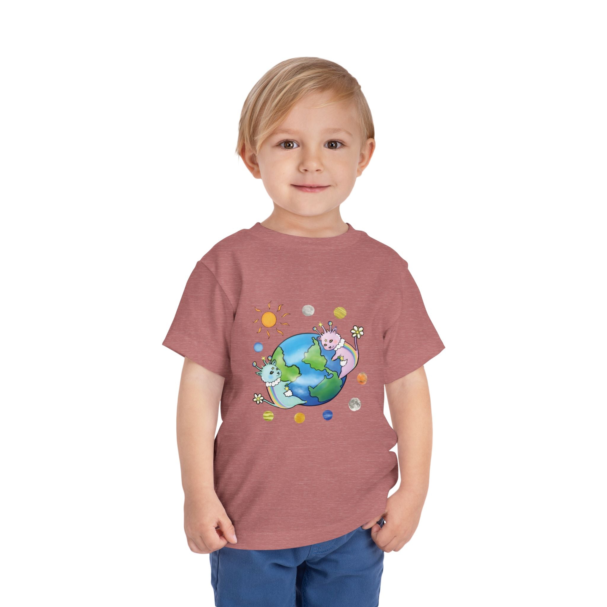 Moowy & Soowy Toddler T-Shirt – Cute Aliens Hugging Earth Kids Space Tee