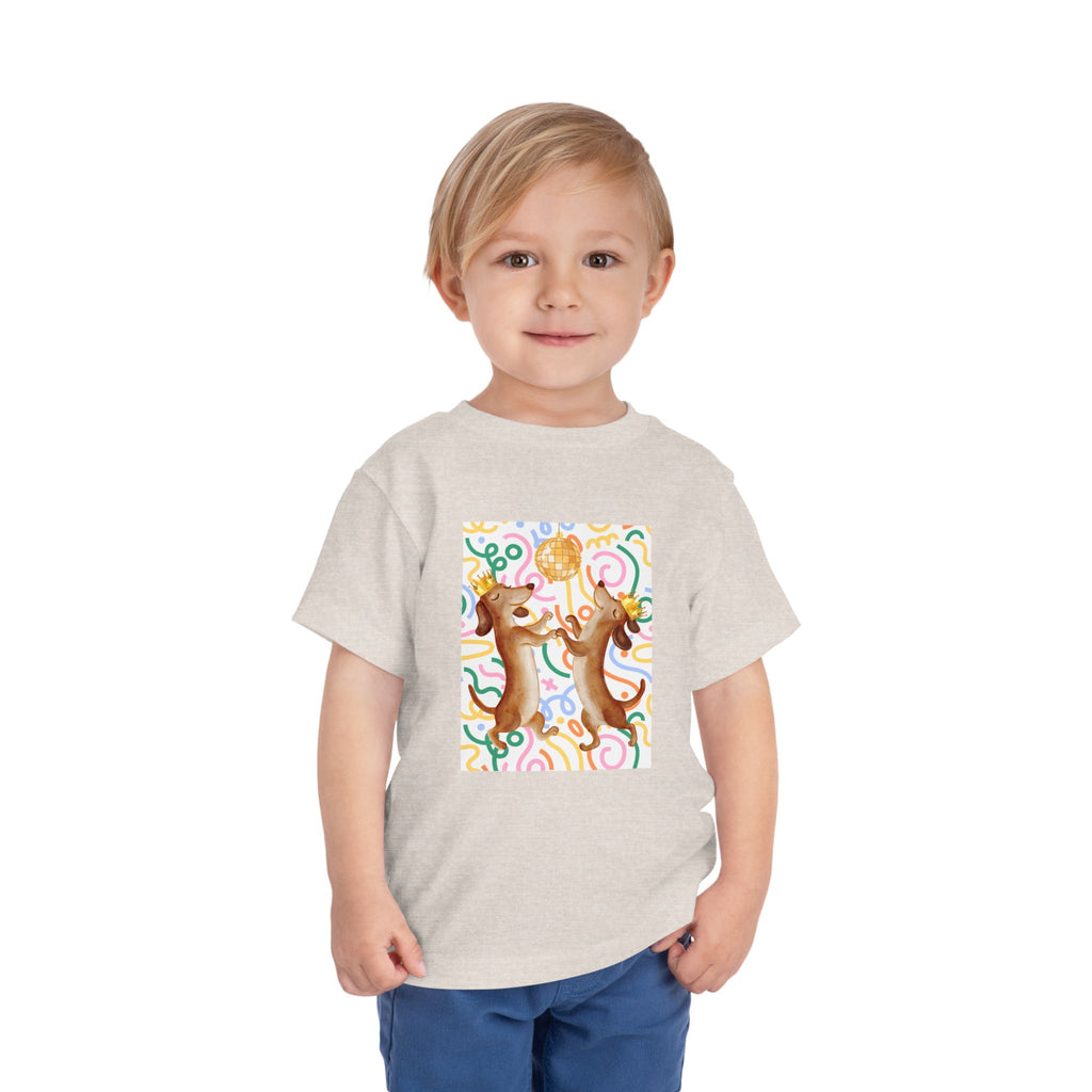 Two Dancing Dachshunds with Crowns T-Shirt | Pop Art Disco Kids Tee