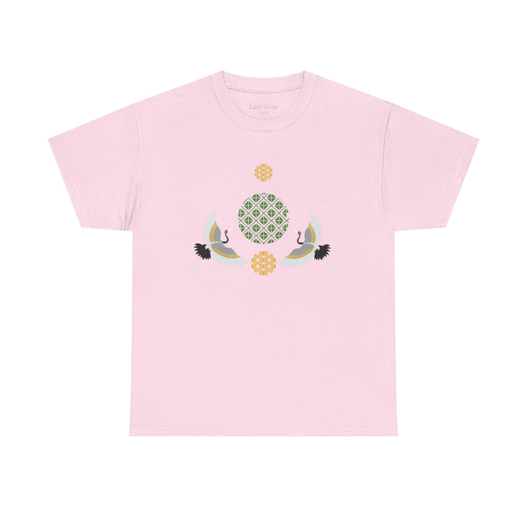 Japanese Cranes Harmony T-Shirt | Two Cranes Minimalist Japanese Art Tee - | Unisex Heavy Cotton Tee
