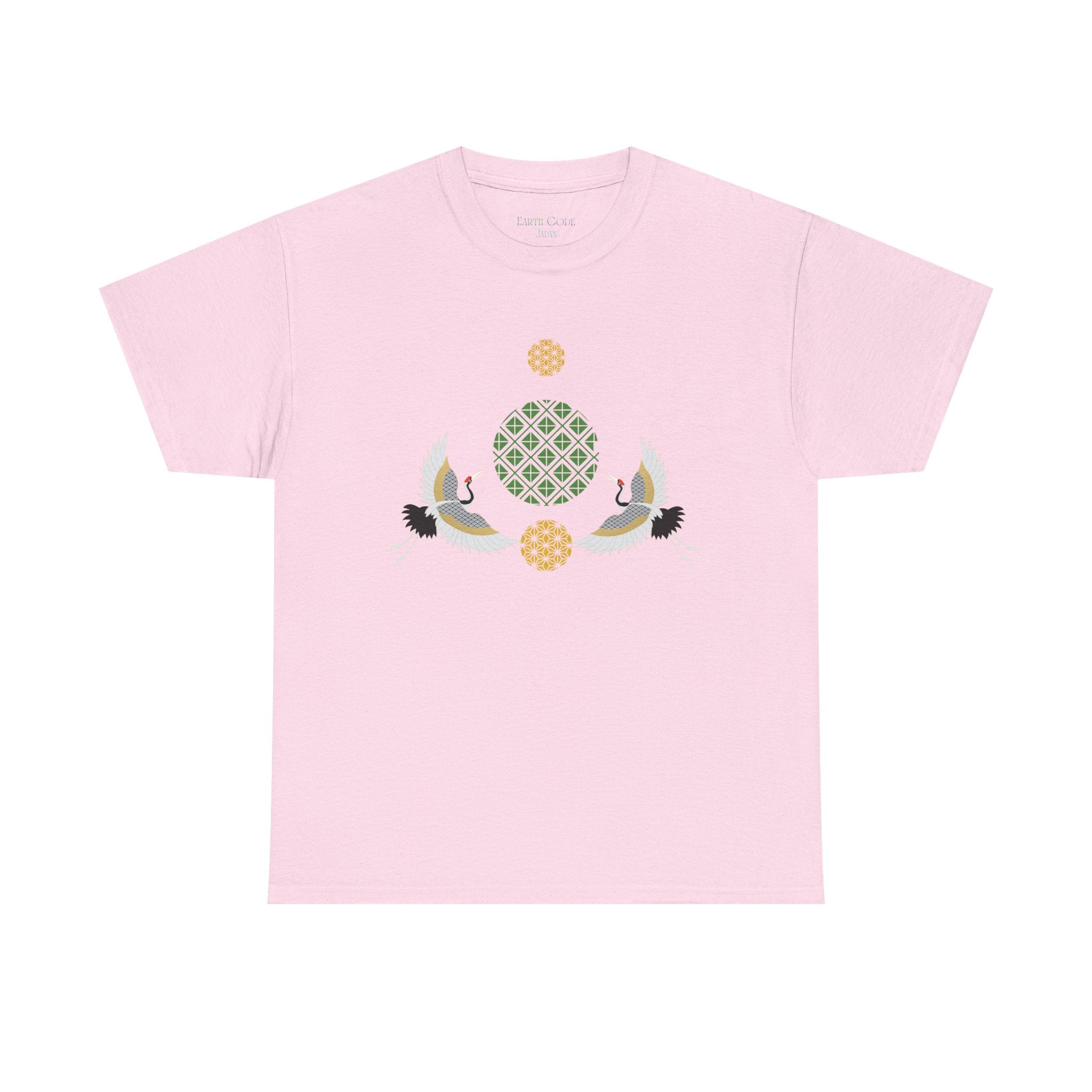 Japanese Cranes Harmony T-Shirt | Two Cranes Minimalist Japanese Art Tee - | Unisex Heavy Cotton Tee
