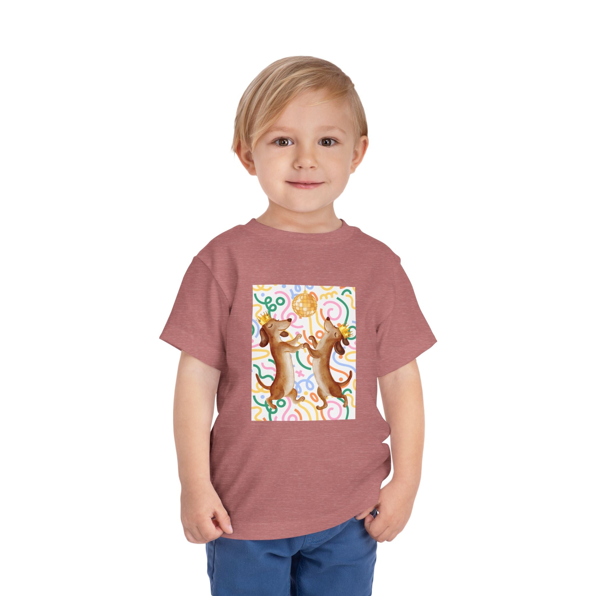 Two Dancing Dachshunds with Crowns T-Shirt | Pop Art Disco Kids Tee
